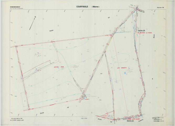 Courtisols (51193). Section YW échelle 1/2000, plan remembré pour 1989 (extension sur Marson section ZA et ZB), plan régulier (calque)