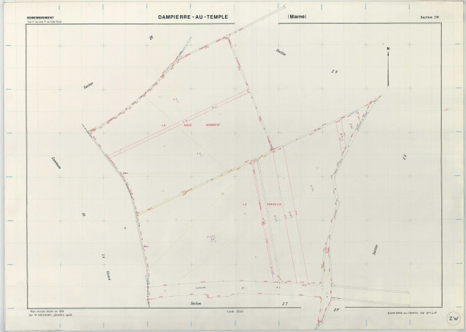 Dampierre-au-Temple (51205). Section ZW échelle 1/2000, plan remembré pour 1979, plan régulier (papier armé)