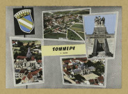 SOMMEPY-TAHURE. -FL-2-Sommepy : vue générale ; l'église ; le mont de Navarin ; la mairie.Collection Thirion