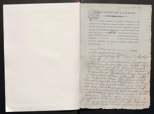 Charmontois-l'Abbé. Publications de mariage an XII-1927