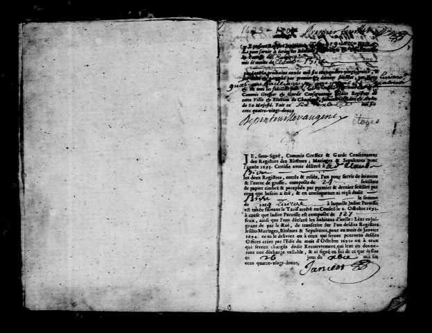 Étoges. Baptêmes, mariages, sépultures 1693-1708