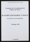 Communes de Mairy-sur-Marne à Vraux de l'arrondissement de Châlons. Mariages 1925