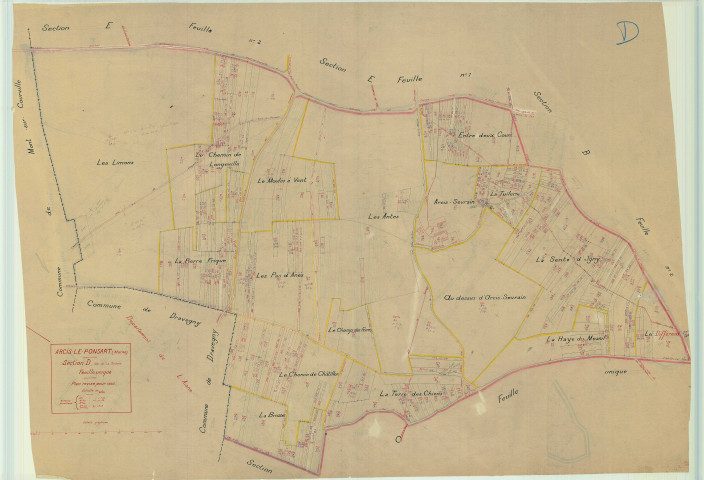 Arcis-le-Ponsart (51014). Section D échelle 1/2500, plan mis à jour pour 1935, plan non régulier (papier).