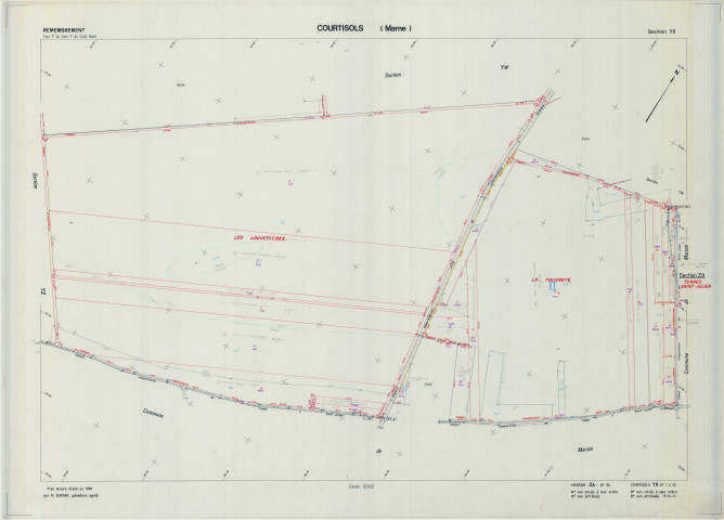 Courtisols (51193). Section YX échelle 1/2000, plan remembré pour 1989 (extension sur Marson section ZA), plan régulier (calque)