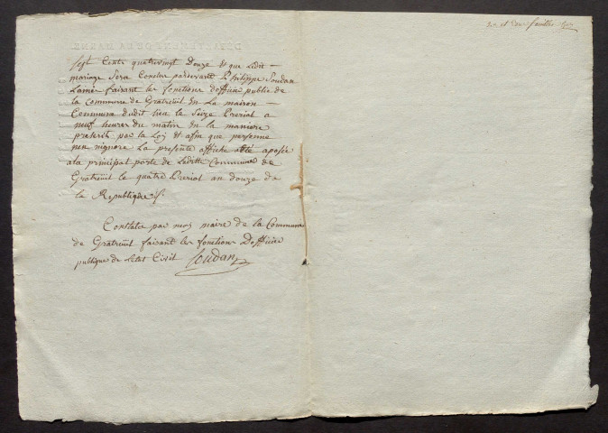 Gratreuil. Publications de mariage an XII-1927