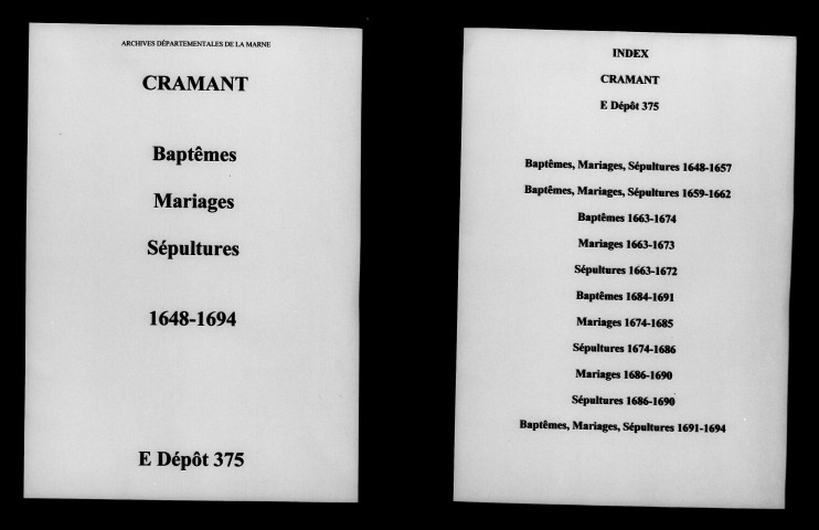 Cramant. Baptêmes, mariages, sépultures 1648-1694