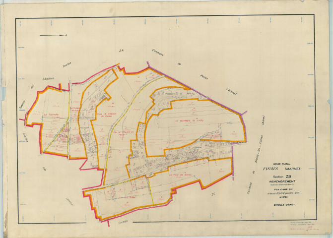 Fismes (51250). Section ZB échelle 1/2000, plan renouvelé pour 1966, plan régulier (papier armé).