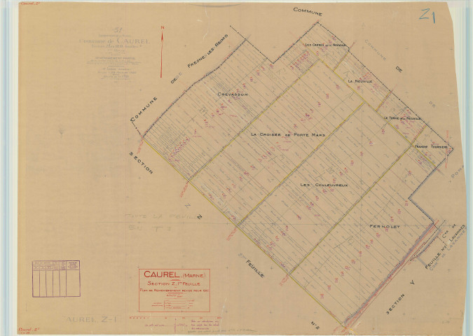 Caurel (51101). Section Z1 échelle 1/2500, plan mis à jour pour 1952, plan non régulier (papier).