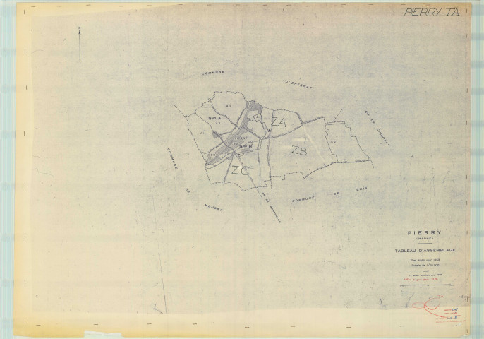 Pierry (51431). Tableau d'assemblage échelle 1/10000, plan mis à jour pour 01/01/1953, non régulier (papier)