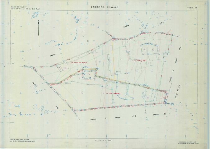 Drosnay (51219). Section ZK échelle 1/2000, plan remembré pour 1988, plan régulier (calque)