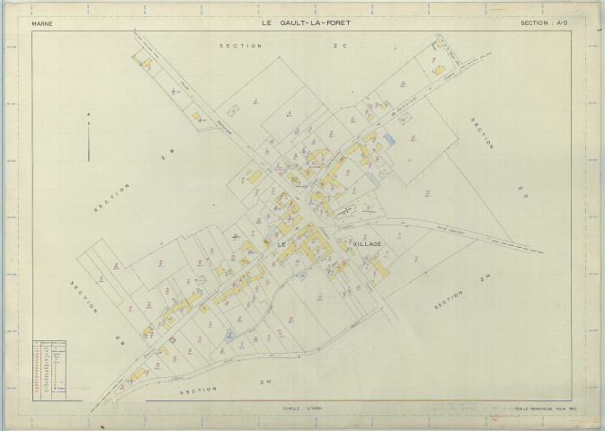 Gault-Soigny (Le) (51264). Section AD échelle 1/1000, plan renouvelé pour 01/01/1962, régulier avant 20/03/1980 (papier armé)