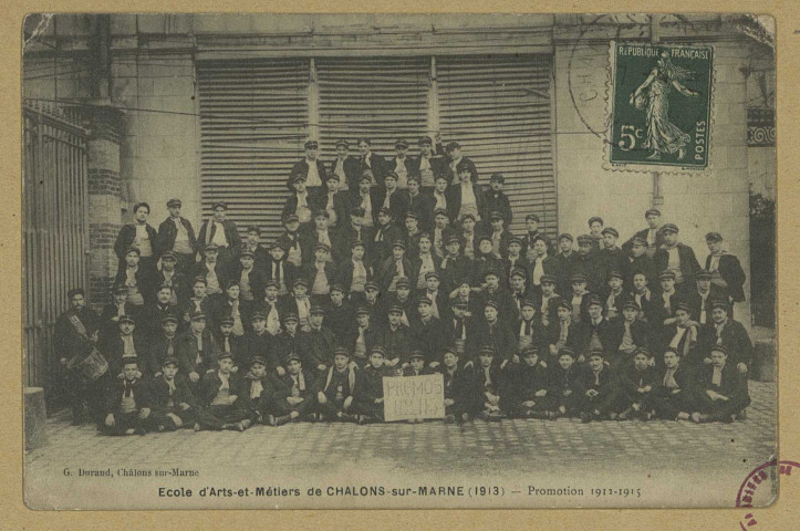 CHÂLONS-EN-CHAMPAGNE. École d'Arts-et-Métiers de Châlons-sur-Marne (1913). Promotion 1912-1915.
Châlons-sur-MarneG. Durand.Sans date