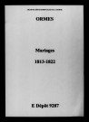 Ormes. Mariages 1813-1822