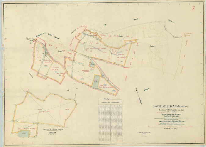 Montigny-sur-Vesle (51379). Section Y1 échelle 1/2000, plan remembré pour 1959, plan régulier (papier).