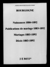 Bourgogne. Naissances, publications de mariage, mariages, décès 1883-1892