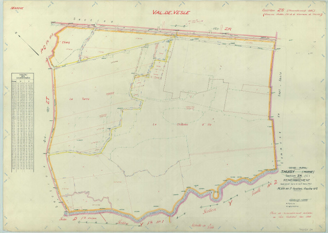Val-de-Vesle (51571). Section ZS échelle 1/2000, plan remembré pour 1966, plan régulier (papier armé).