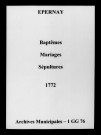 Épernay. Baptêmes, mariages, sépultures 1772