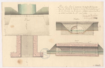 Plan d'un pont à construire de neuf pieds d'ouverture dans la prairie de Tauxières et Mutry sur le prolongement de la nouvelle rue de Louvois, 1782.