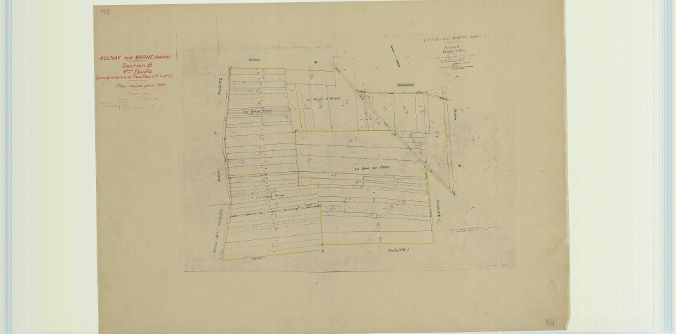 Aulnay-sur-Marne (51023). Section B4 1 échelle 1/2000, plan révisé pour 1950 (anciennes feuilles B1 et B7), plan non régulier (papier)