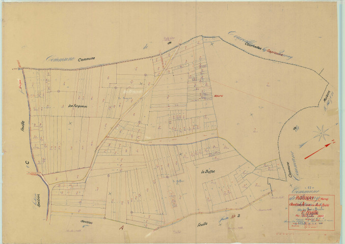 Rosnay (51468). Section A1 échelle 1/1000, plan mis à jour pour 1939, plan non régulier (papier).