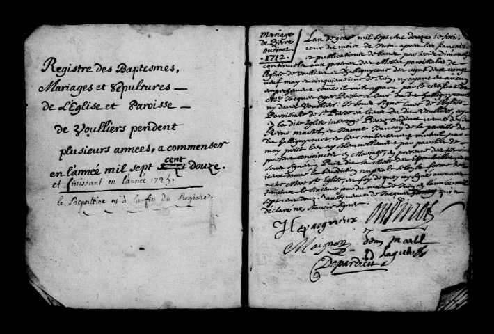 Vouillers. Baptêmes, mariages, sépultures 1712-1725