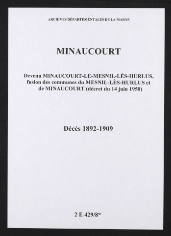 Minaucourt. Décès 1892-1909