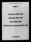 Sarcy. Naissances, mariages, décès, publications de mariage 1883-1892