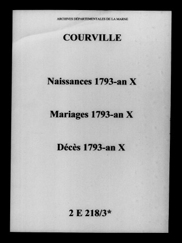 Courville. Naissances, mariages, décès 1793-an X