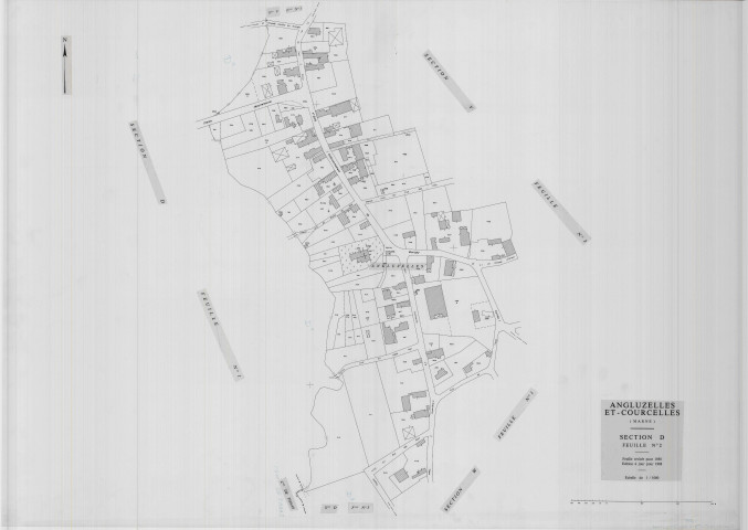 Angluzelles-et-Courcelles (51010). Section D2 3 échelle 1/1000, plan renouvelé pour 01/01/1938, régulier avant 20/03/1980 (calque)