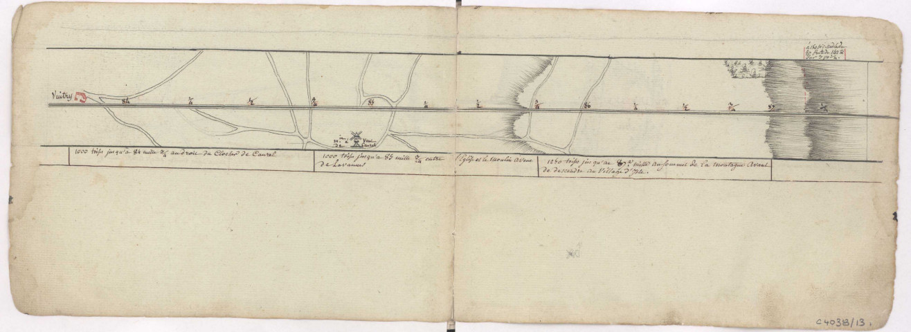 Cartes itineraires grandes routes, 1786 : Route de Paris à Mézières par Fismes Reims et Rethel, Vuitry.