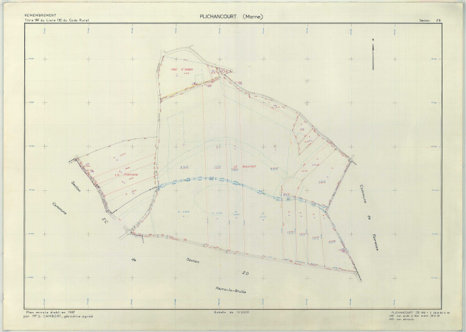 Plichancourt (51433). Section ZB échelle 1/2000, plan remembré pour 1987, plan régulier (papier armé)