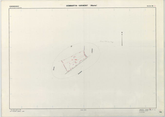 Dommartin-Varimont (51214). Section ZK échelle 1/2000, plan remembré pour 1982, plan régulier (papier armé)