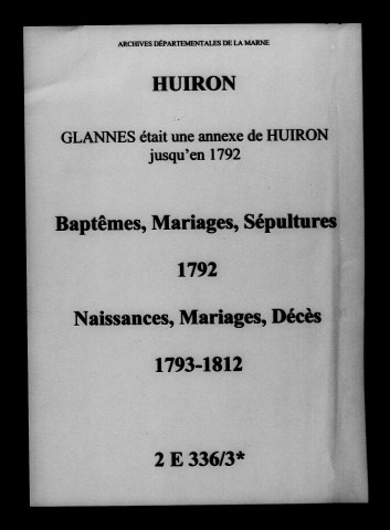 Huiron. Naissances, mariages, décès 1792-1812