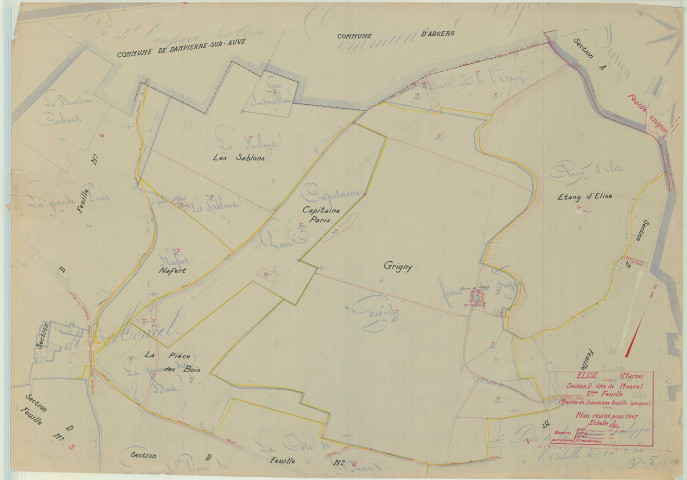 Élise-Daucourt (51228). Section D5 échelle 1/2500, plan mis à jour pour 1947, plan non régulier (papier)