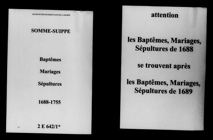 Somme-Suippe. Baptêmes, mariages, sépultures 1688-1755