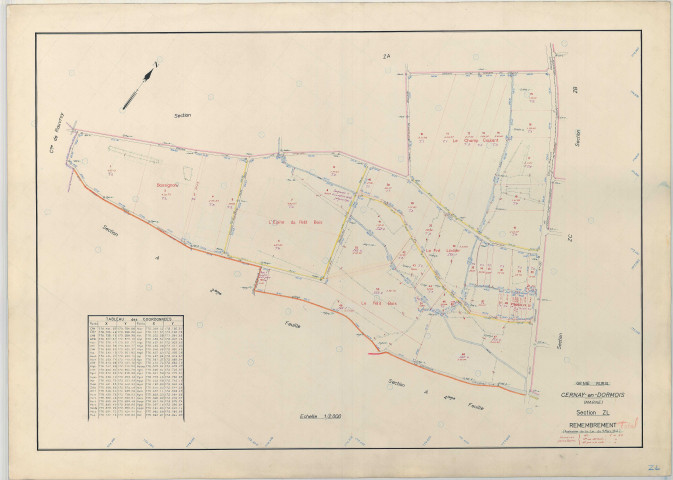Cernay-en-Dormois (51104). Section ZL échelle 1/2000, plan remembré pour 1964, plan régulier (papier armé)