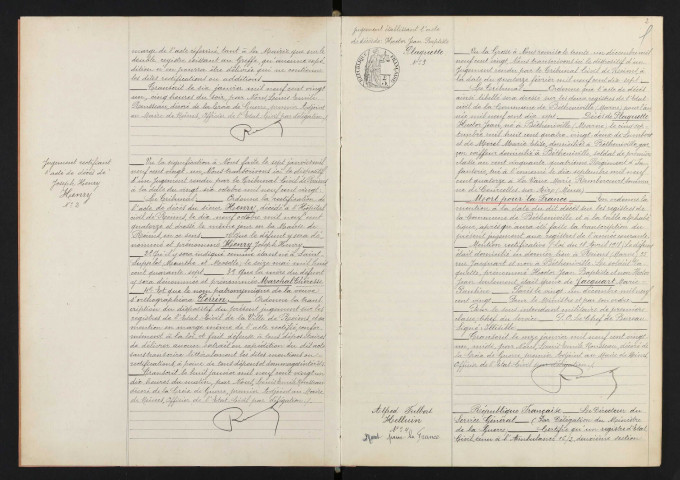Reims. Transcriptions de décès (essentiellement de soldats Morts pour la France) et de jugements rectificatifs en 1921 : actes n° 1 à 530, table de A à Z