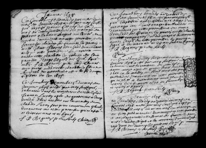 Loisy-en-Brie. Baptêmes, mariages, sépultures 1698