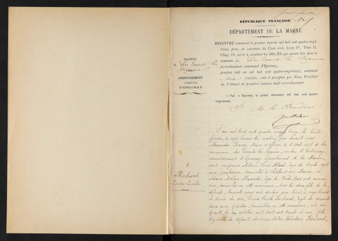 Essarts-lès-Sézanne (Les). Décès 1893-1929