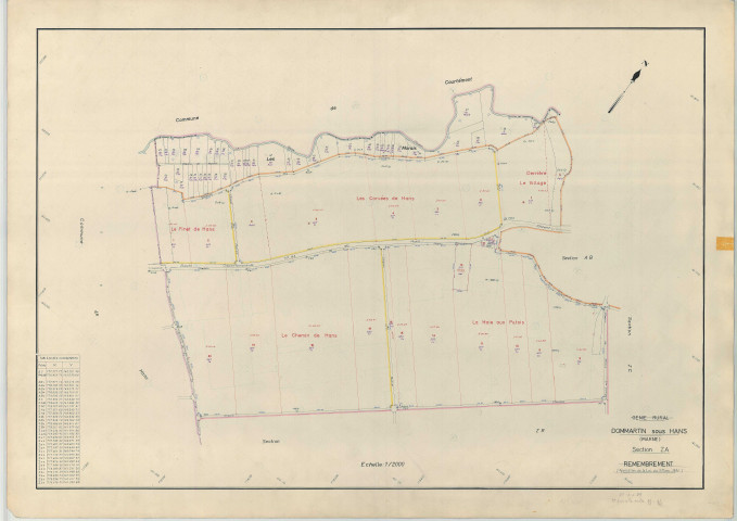 Dommartin-sous-Hans (51213). Section ZA échelle 1/2000, plan remembré pour 1964, plan régulier (papier armé)