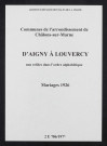 Communes d'Aigny à Louvercy de l'arrondissement de Châlons. Mariages 1926