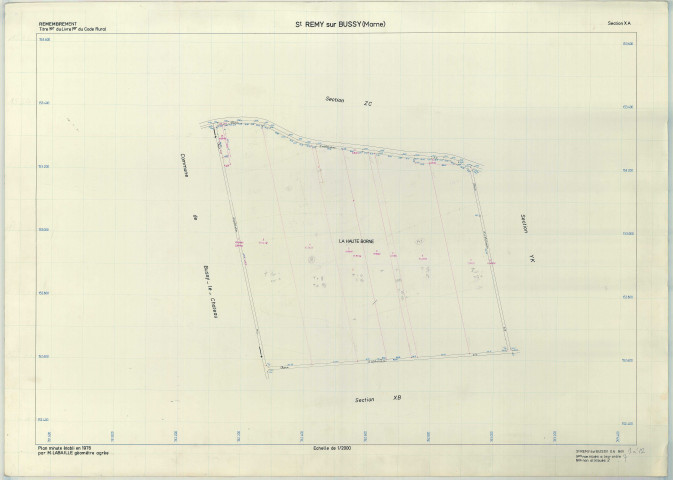 Saint-Remy-sur-Bussy (51515). Section XA échelle 1/2000, plan remembré pour 1976, plan régulier (papier armé)