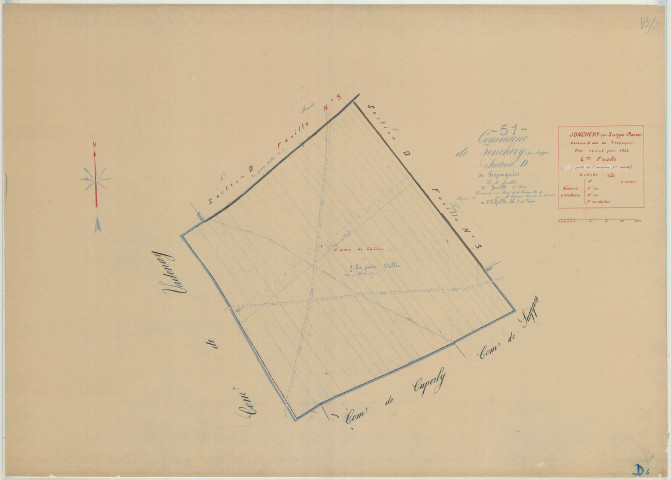 Jonchery-sur-Suippe (51307). Section D4 échelle 1/2000, plan mis à jour pour 1934, plan non régulier (papier)