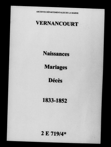 Vernancourt. Naissances, mariages, décès 1833-1852