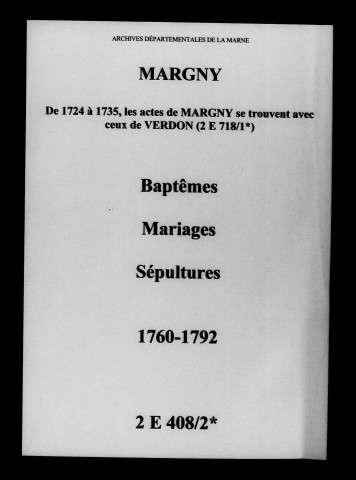 Margny. Baptêmes, mariages, sépultures 1760-1792