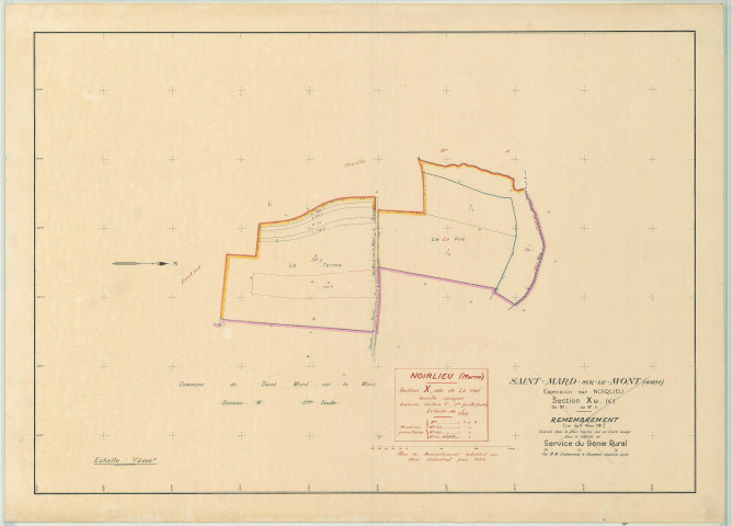 Noirlieu (51404). Section X échelle 1/2000, plan remembré pour 1953, plan régulier (papier)