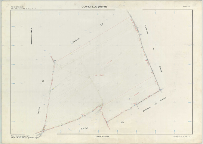 Coupéville (51179). Section ZR échelle 1/2000, plan remembré pour 1977, plan régulier (papier armé)