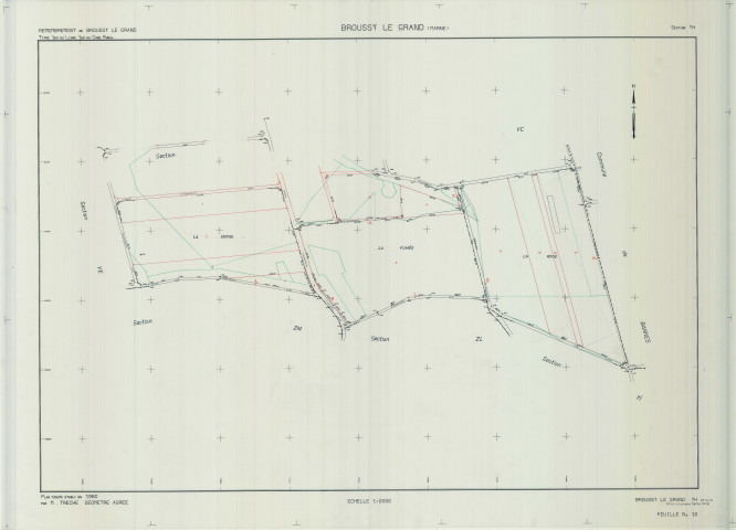 Broussy-le-Grand (51090). Section YH échelle 1/2000, plan remembré pour 01/01/1980, plan régulier de qualité P5 (calque)