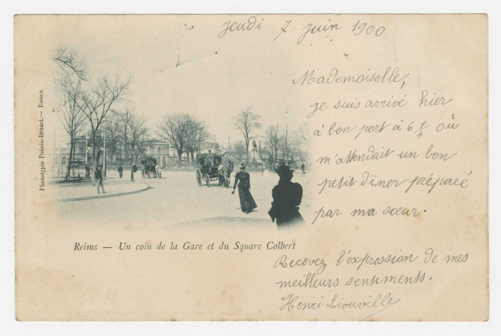 REIMS. Un coin de la Gare et du Square Colbert. ReimsPhototypie Ponsin-Druart1897-1903