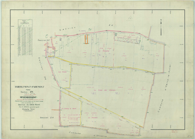 Thiéblemont-Farémont (51567). Section ZN échelle 1/2000, plan remembré pour 1967, plan régulier (papier armé)